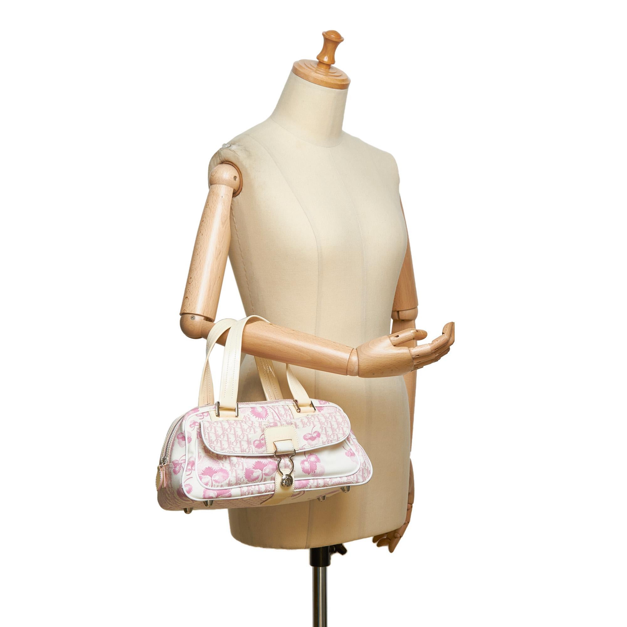 Dior Pink x White x Ivory Flower Canvas Polochon Shoulder Bag 4