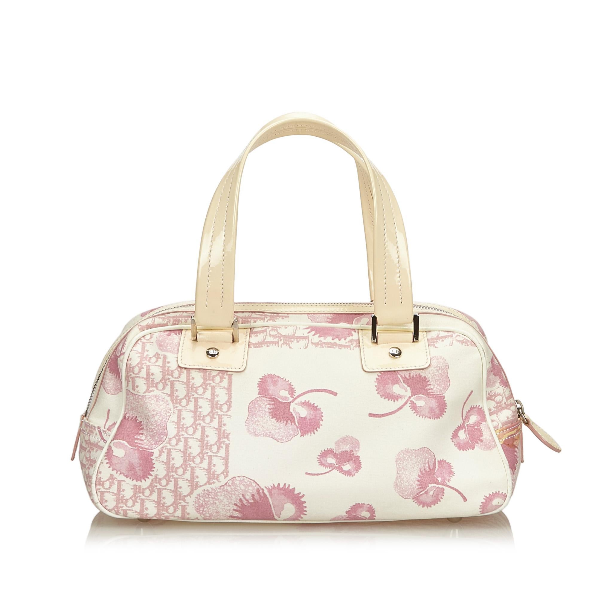 Beige Dior Pink x White x Ivory Flower Canvas Polochon Shoulder Bag