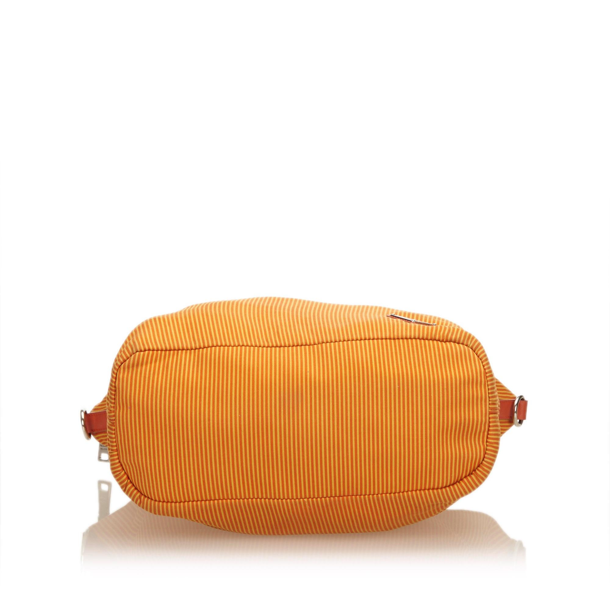 Women's or Men's Prada Orange x Yellow Striped Cotton Satchel For Sale