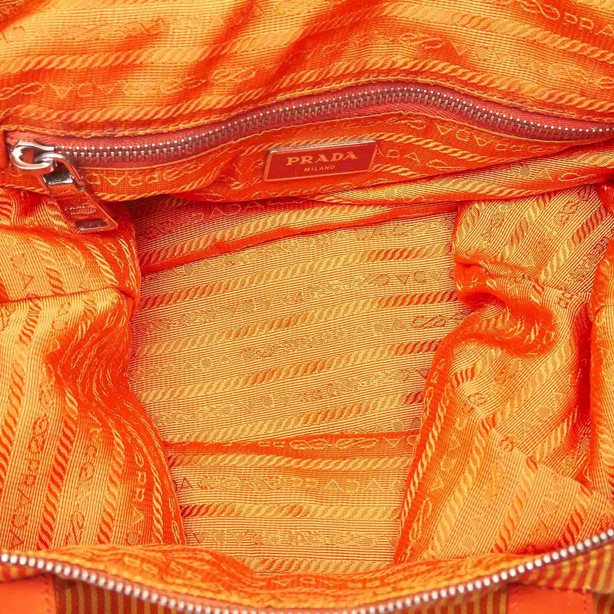 Prada Orange x Yellow Striped Cotton Satchel For Sale 1