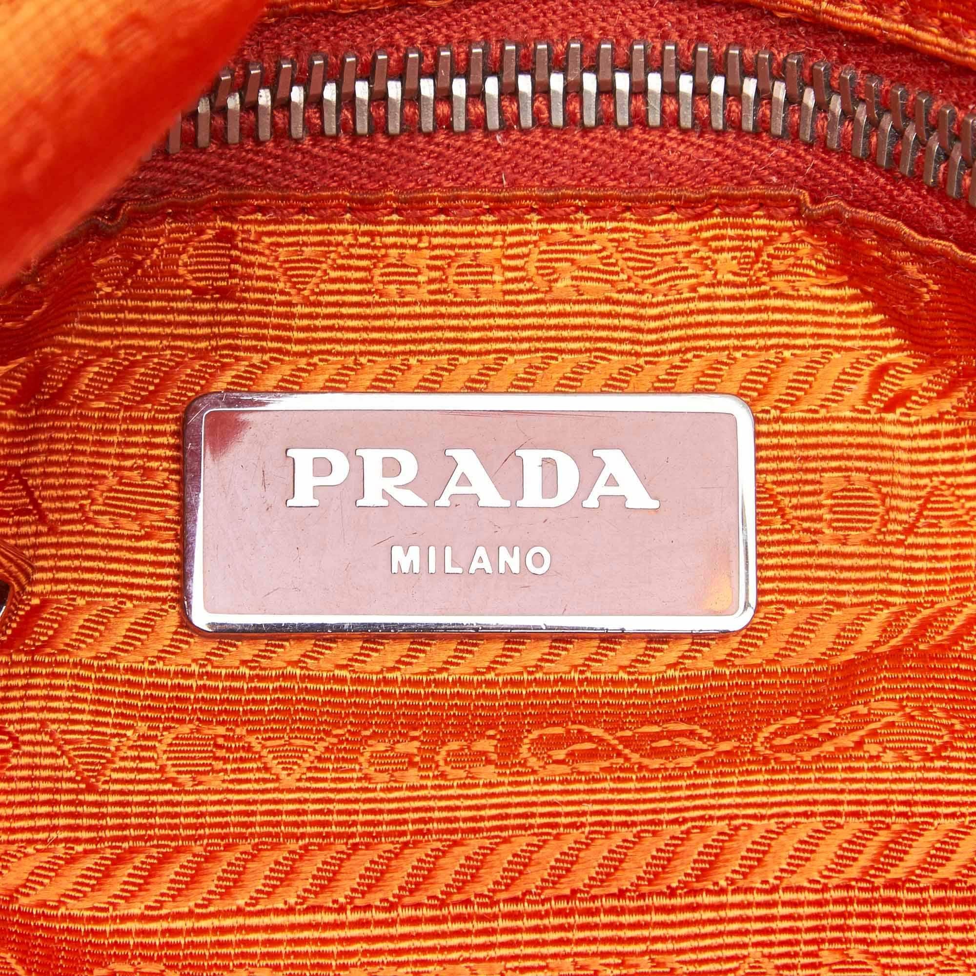 Prada Orange x Yellow Striped Cotton Satchel For Sale 2