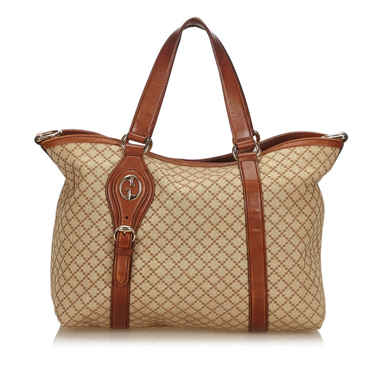 Gucci Brown Diamante Jacquard Tote Bag For Sale at 1stdibs