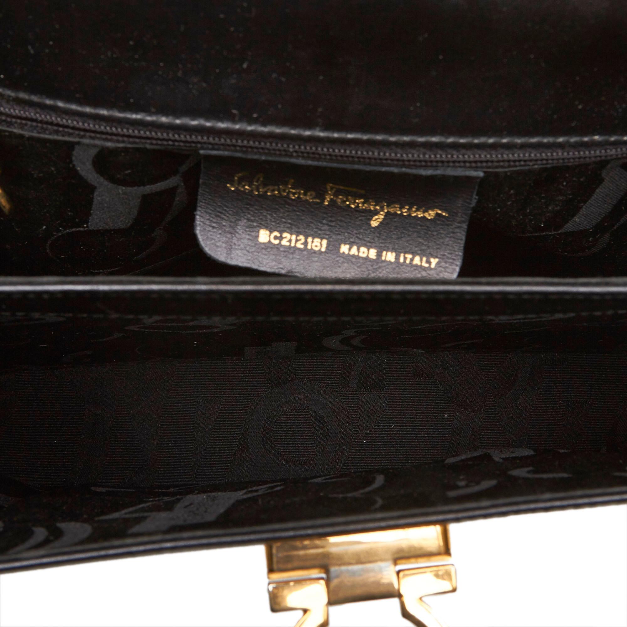 Ferragamo Black Calf Leather Gancini Satchel 2