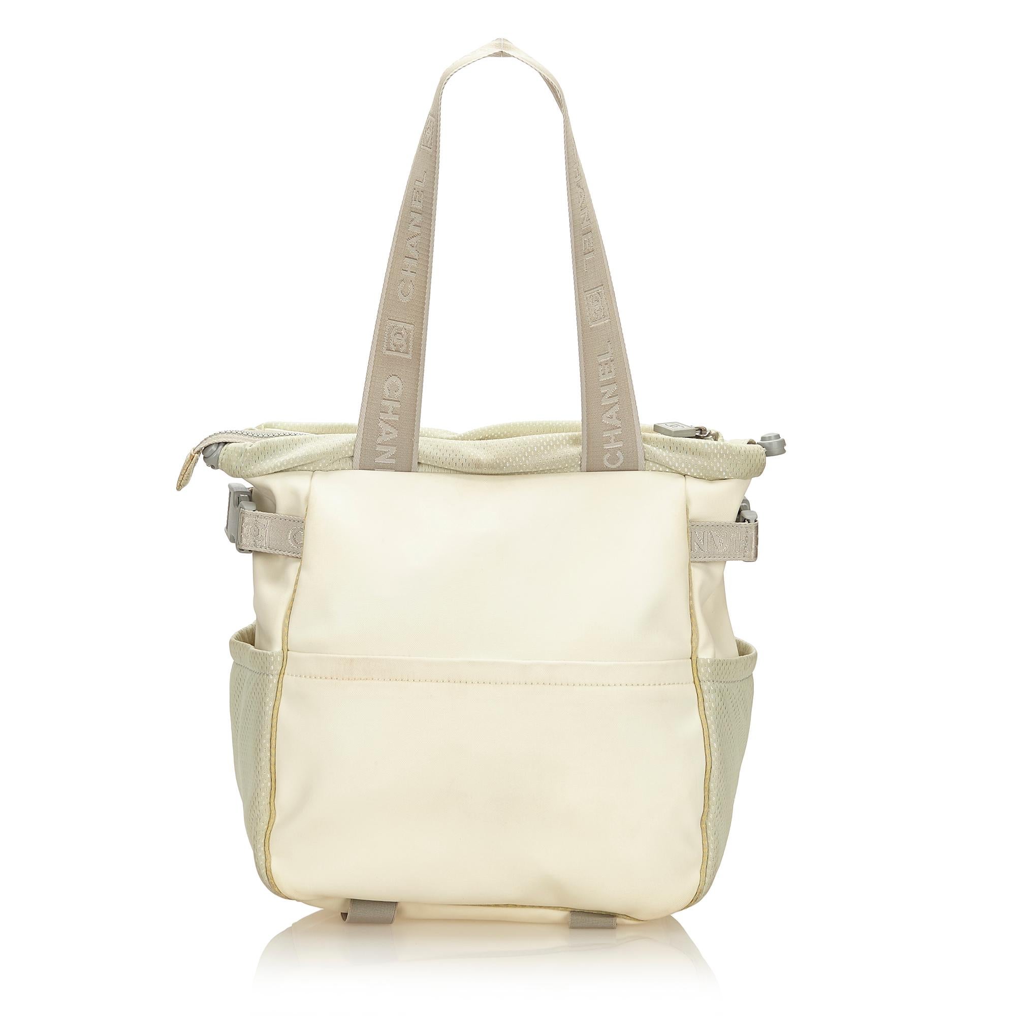 Beige Chanel White x Ivory x Gray CC Camellia Sport Line Tote Bag