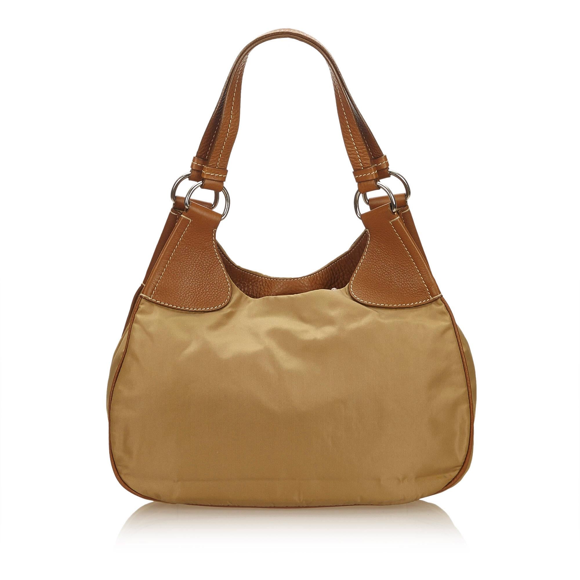Prada Brown x Light Brown x Brown Nylon Shoulder Bag In Good Condition For Sale In Orlando, FL