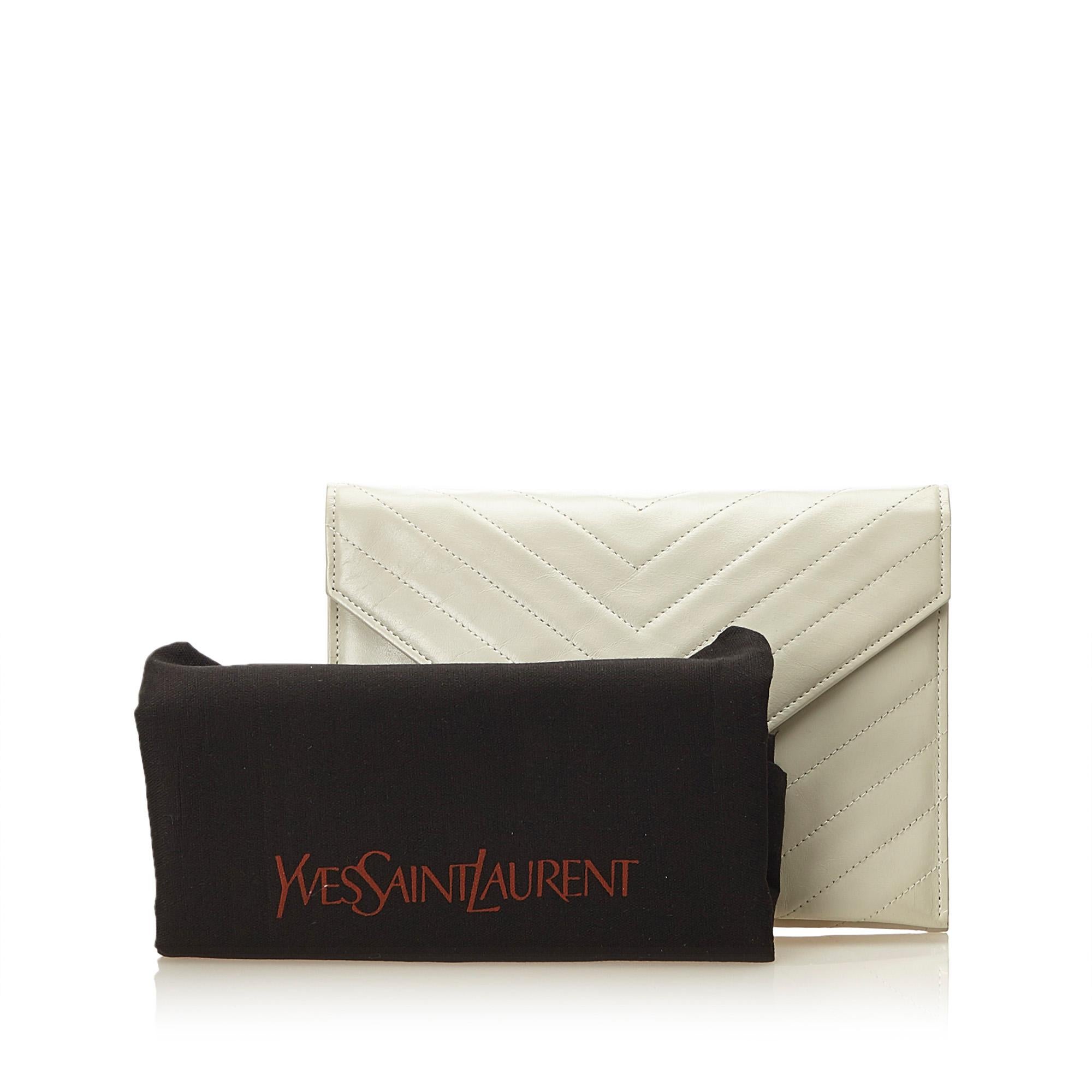 YSL White Leather Clutch Bag 3