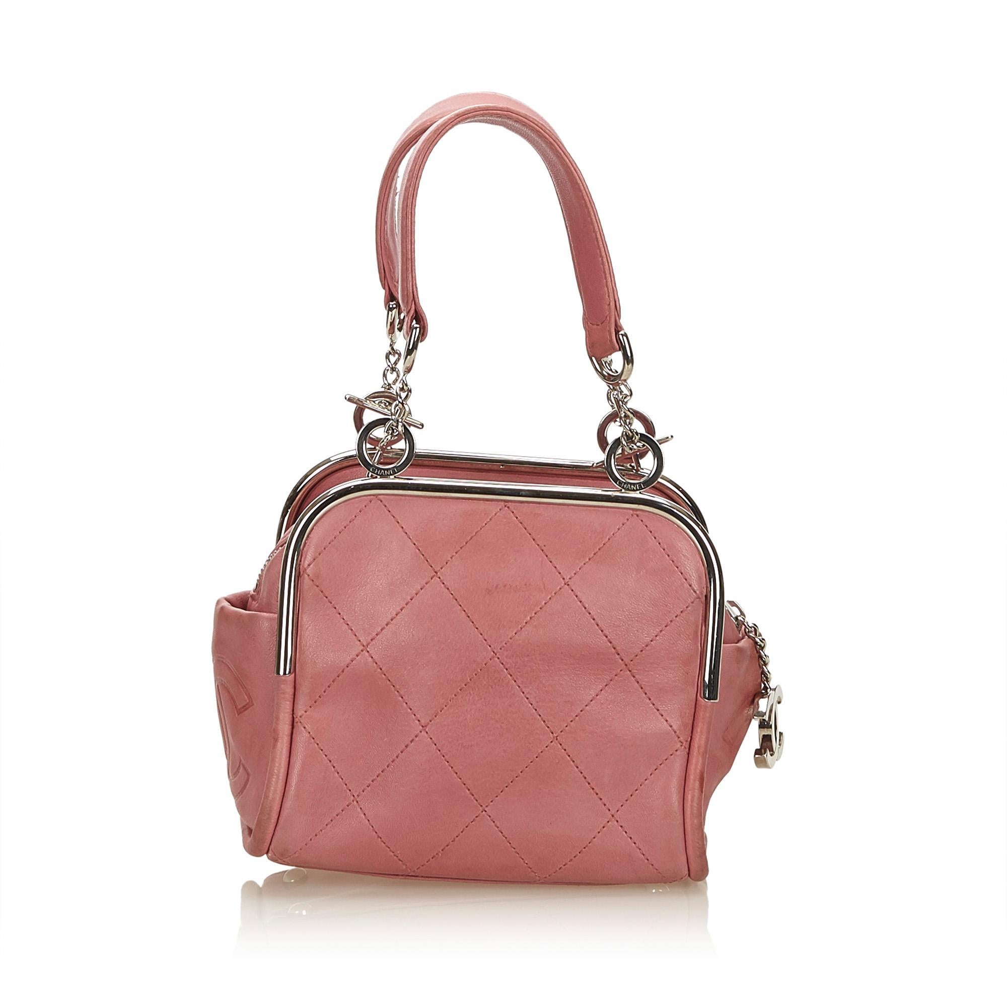 Chanel Pink Wild Stitch Lambskin Handbag In Good Condition In Orlando, FL