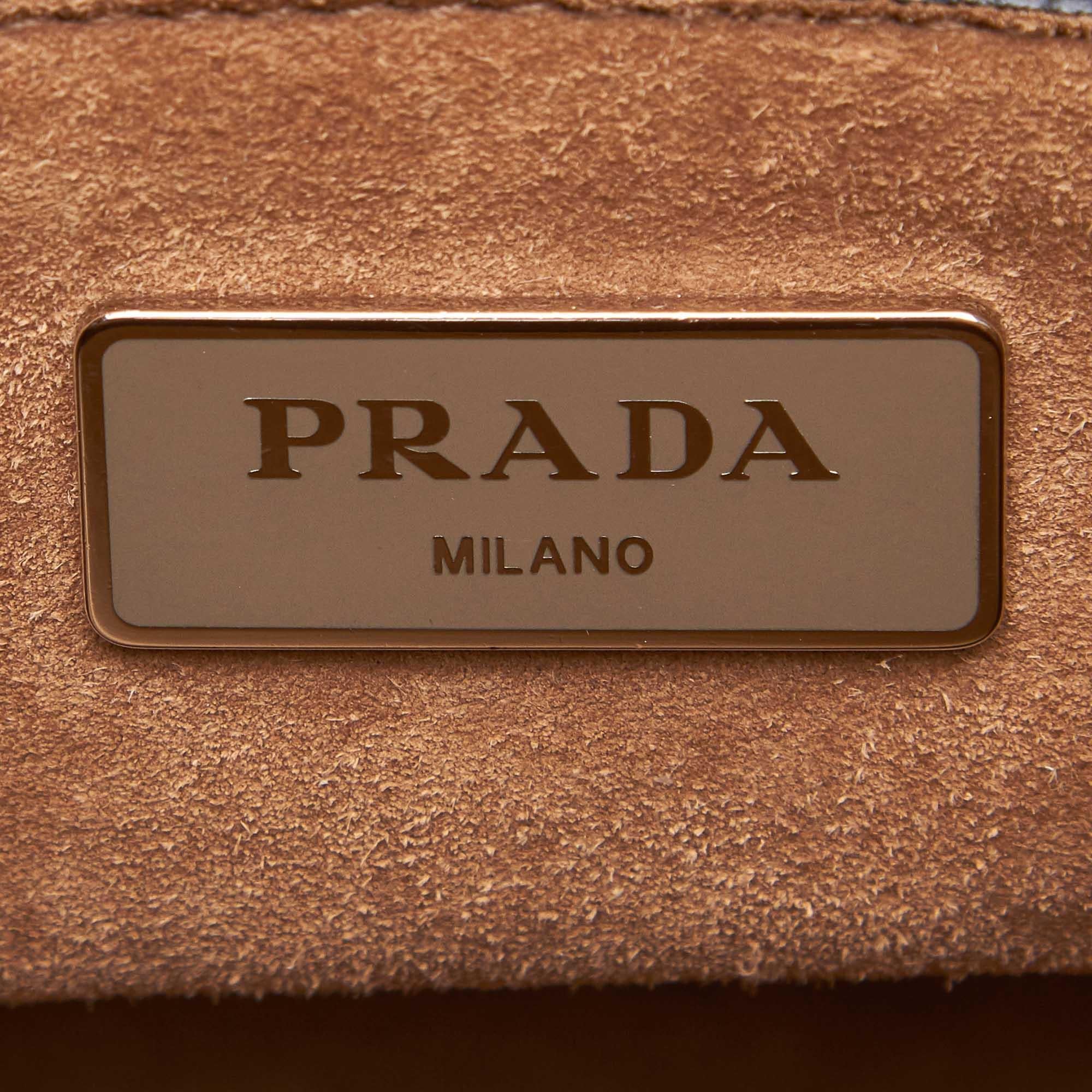 Prada Brown x Beige Calf Leather Twin Pocket Tote For Sale 2