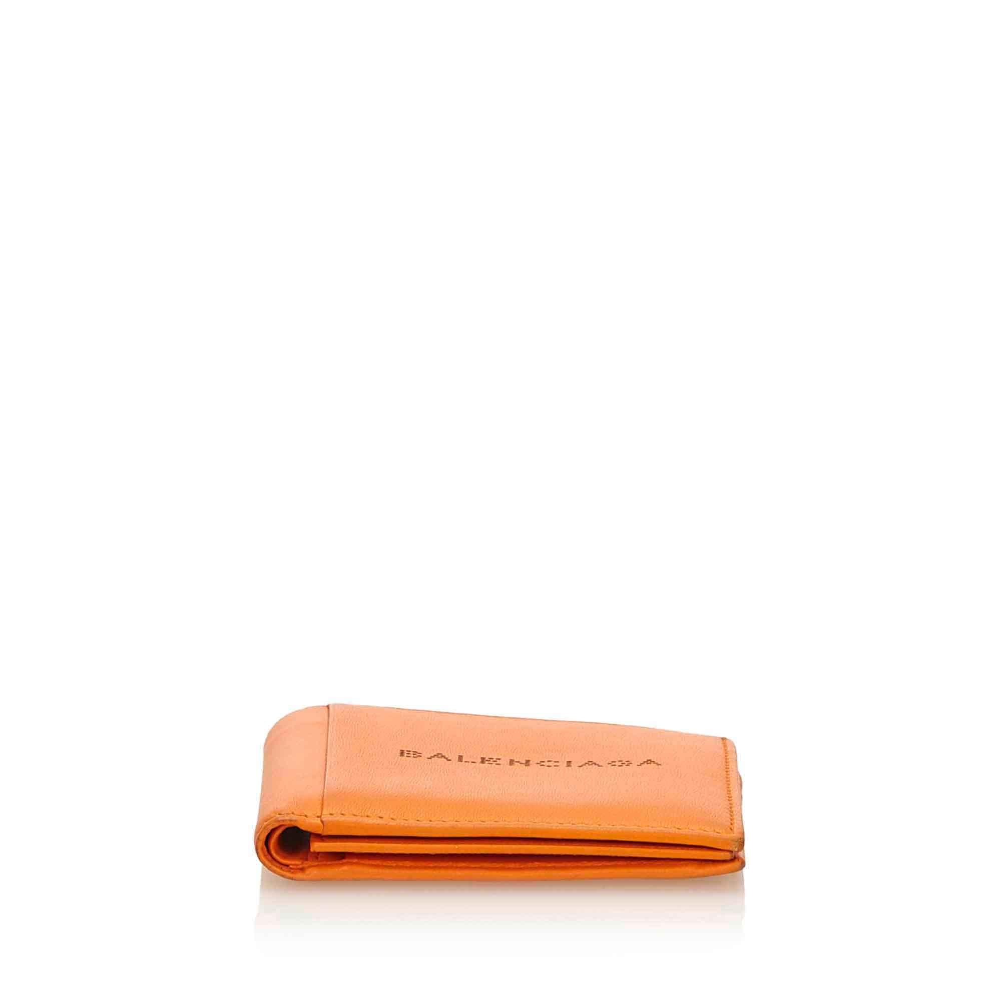 Balenciaga Orange Small Leather Wallet In Good Condition In Orlando, FL