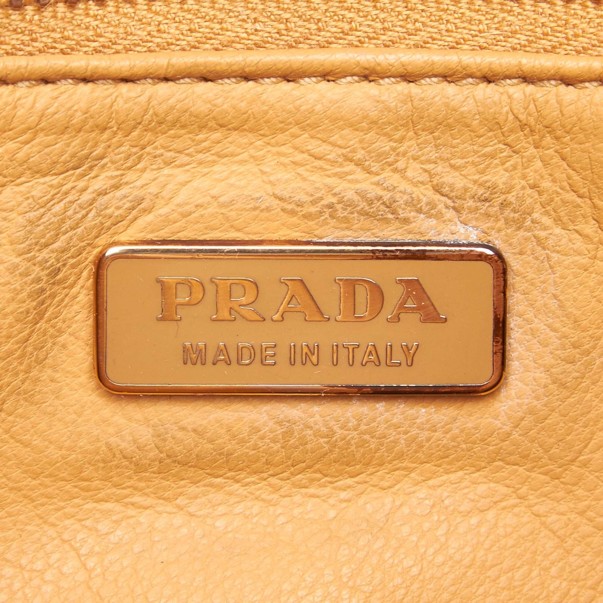 Prada Brown x Beige Leather Chain Shoulder Bag 2