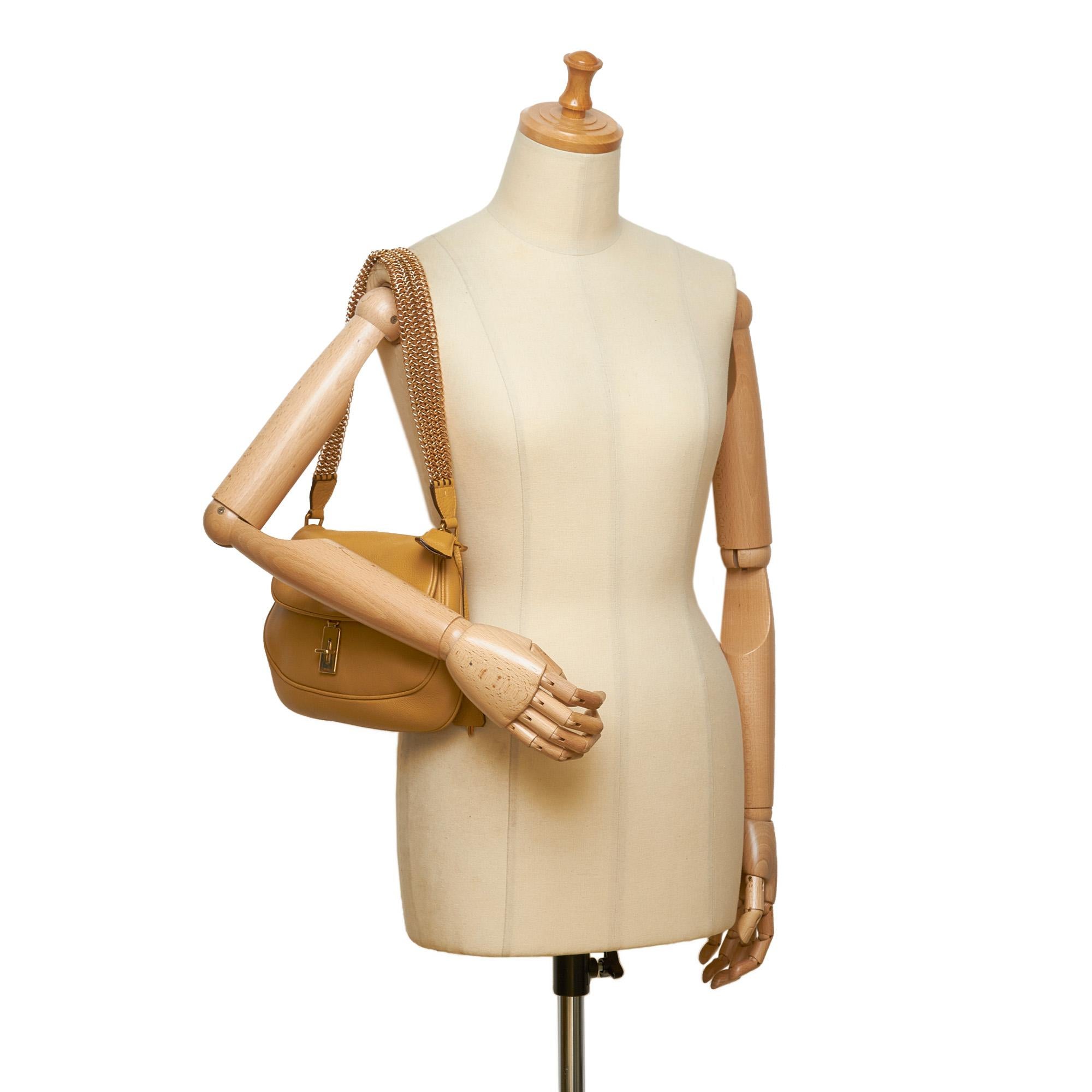 Prada Brown x Beige Leather Chain Shoulder Bag 4