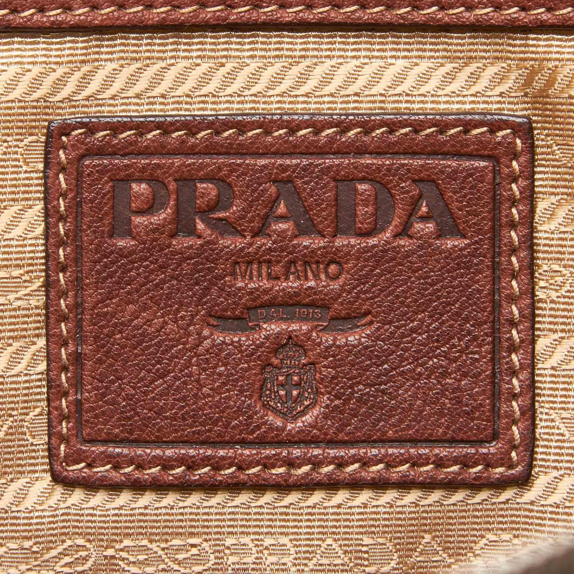 Prada Brown Canapa Canvas Handbag For Sale 2