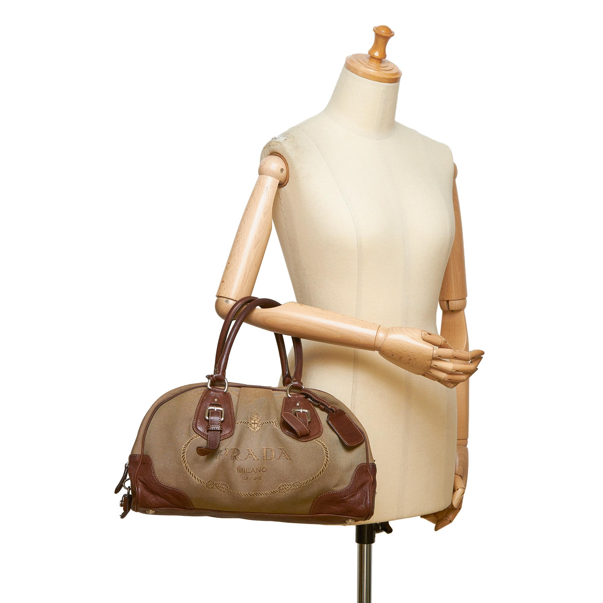 Prada Brown Canapa Canvas Handbag For Sale 4