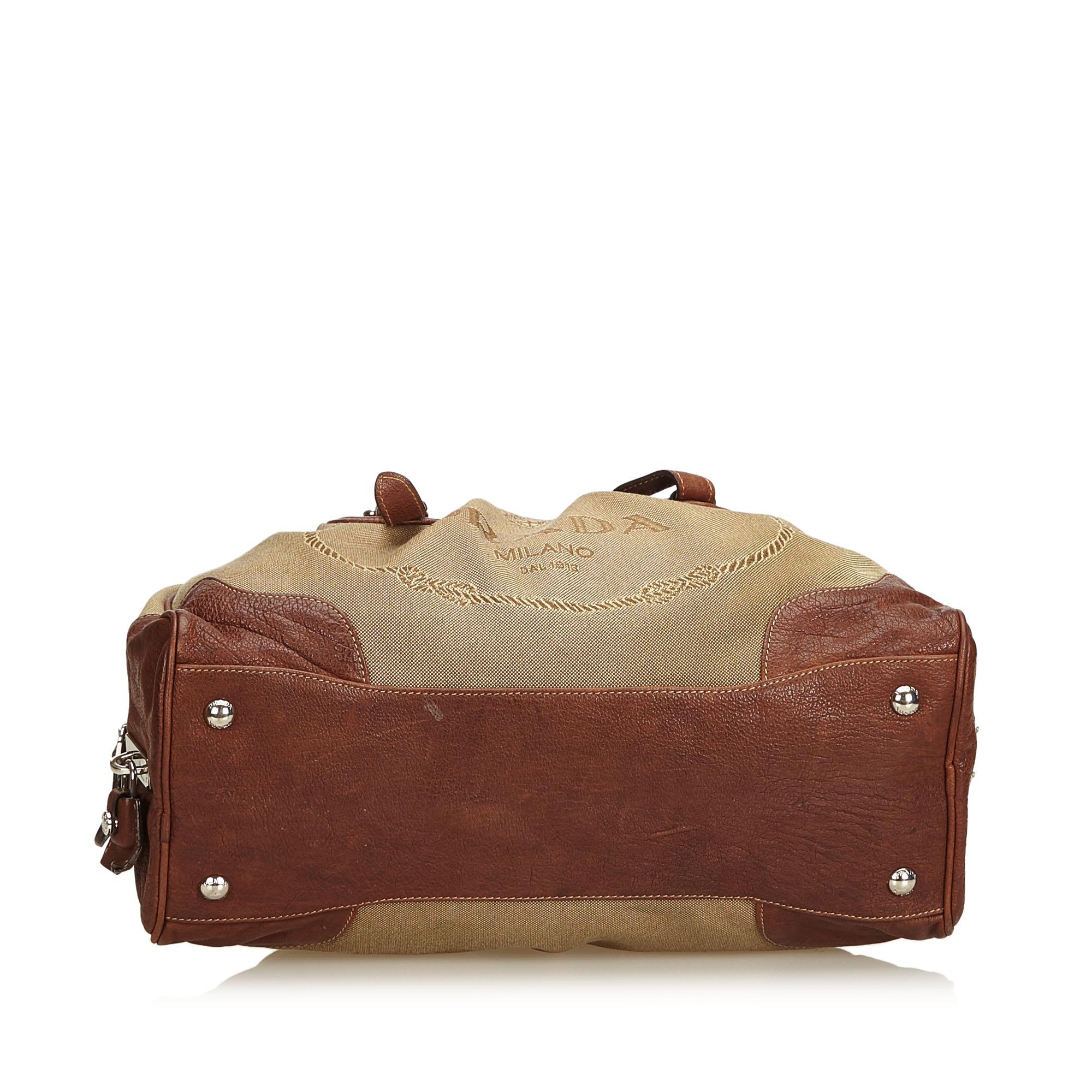 Women's or Men's Prada Brown Canapa Canvas Handbag For Sale