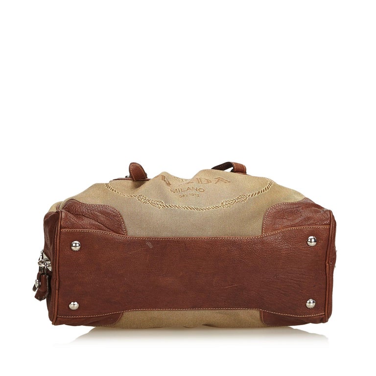 Prada Brown Canapa Canvas Handbag For Sale at 1stDibs