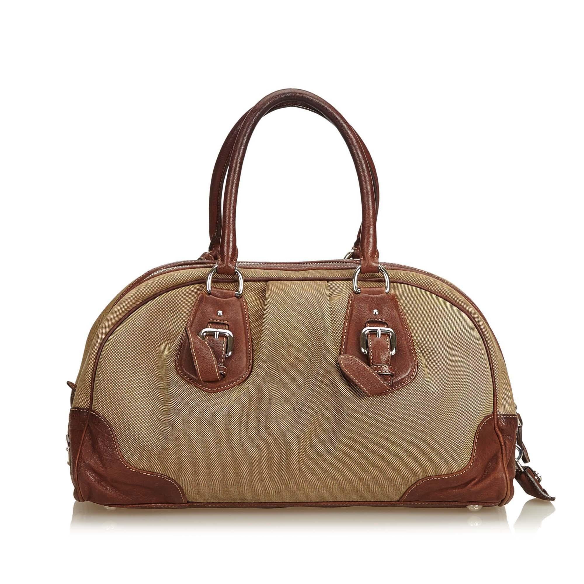Prada Brown Canapa Canvas Handbag In Good Condition For Sale In Orlando, FL