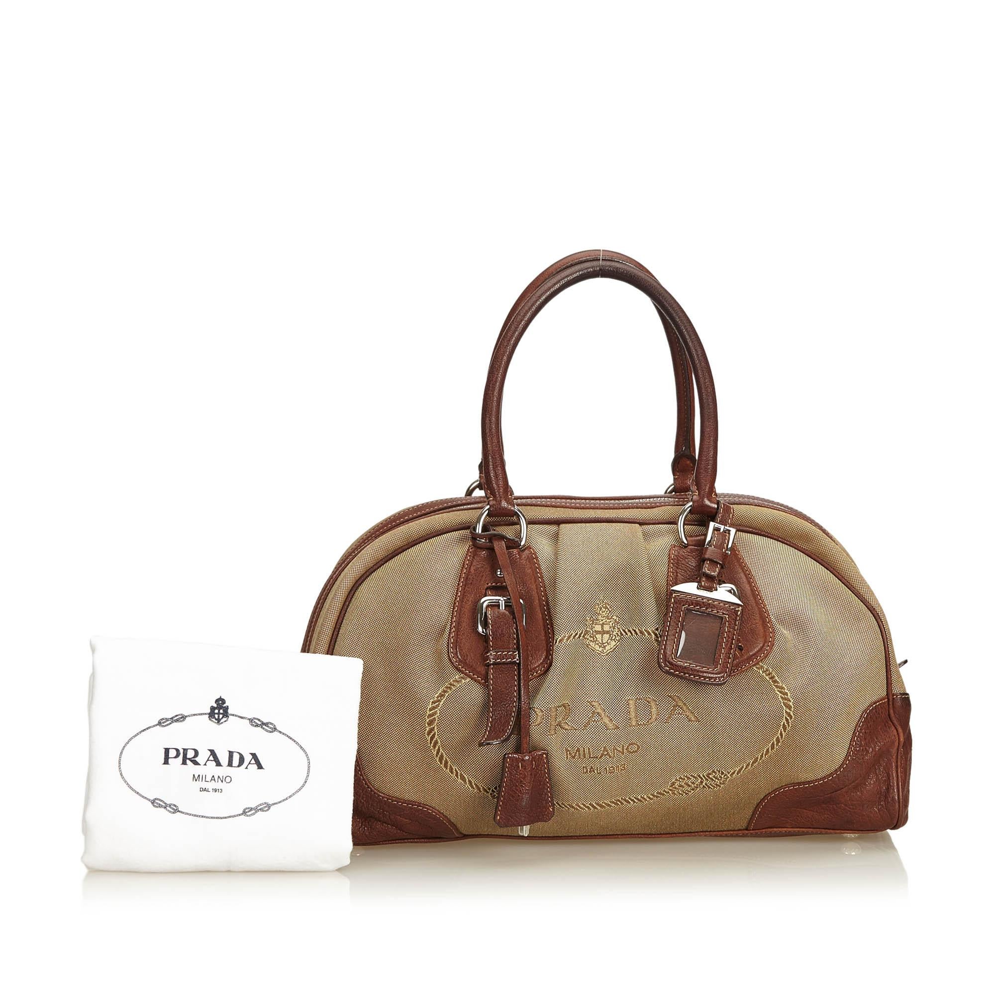 Prada Brown Canapa Canvas Handbag For Sale 5