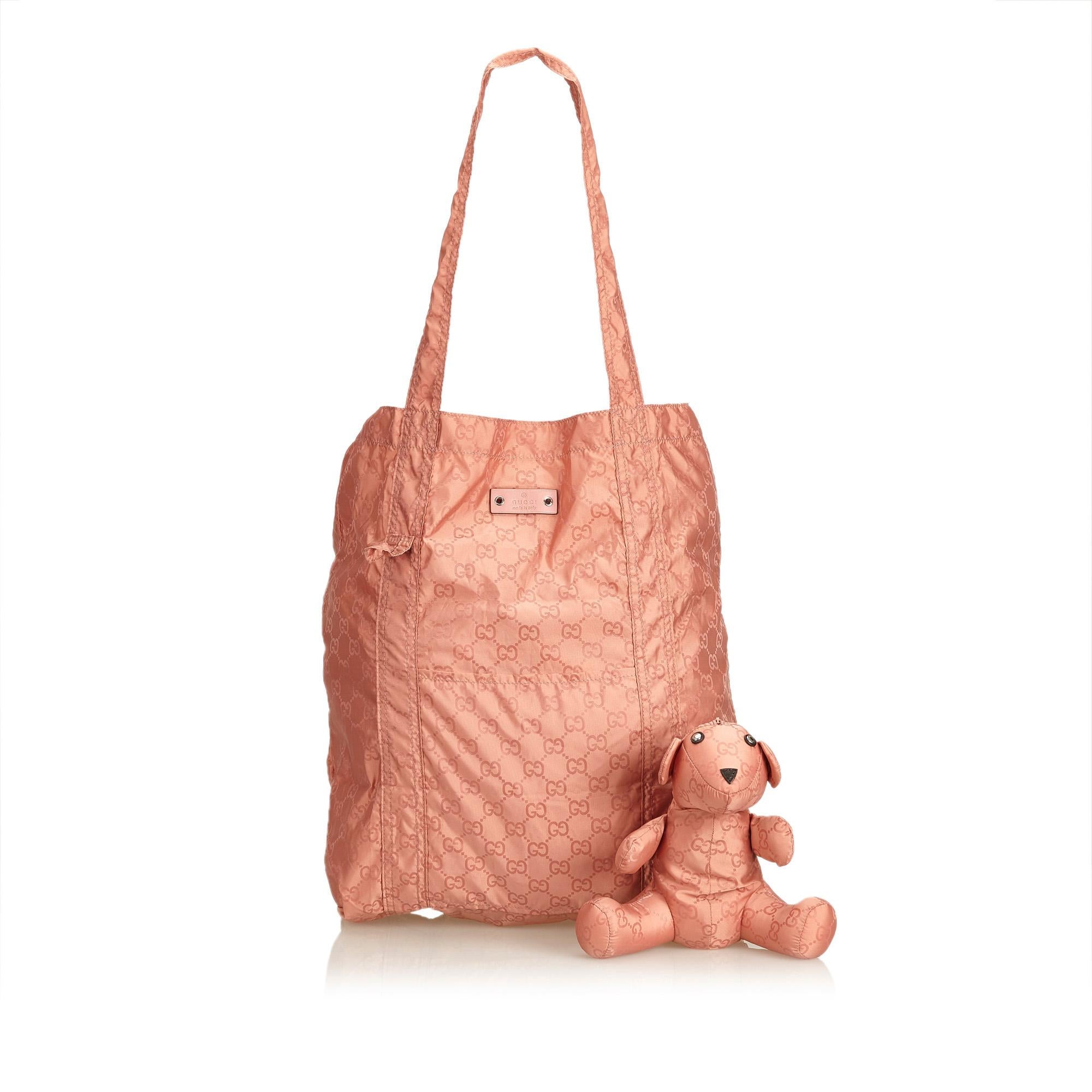 Gucci Pink Guccissima Teddy Bear Folding Shopping Bag 2