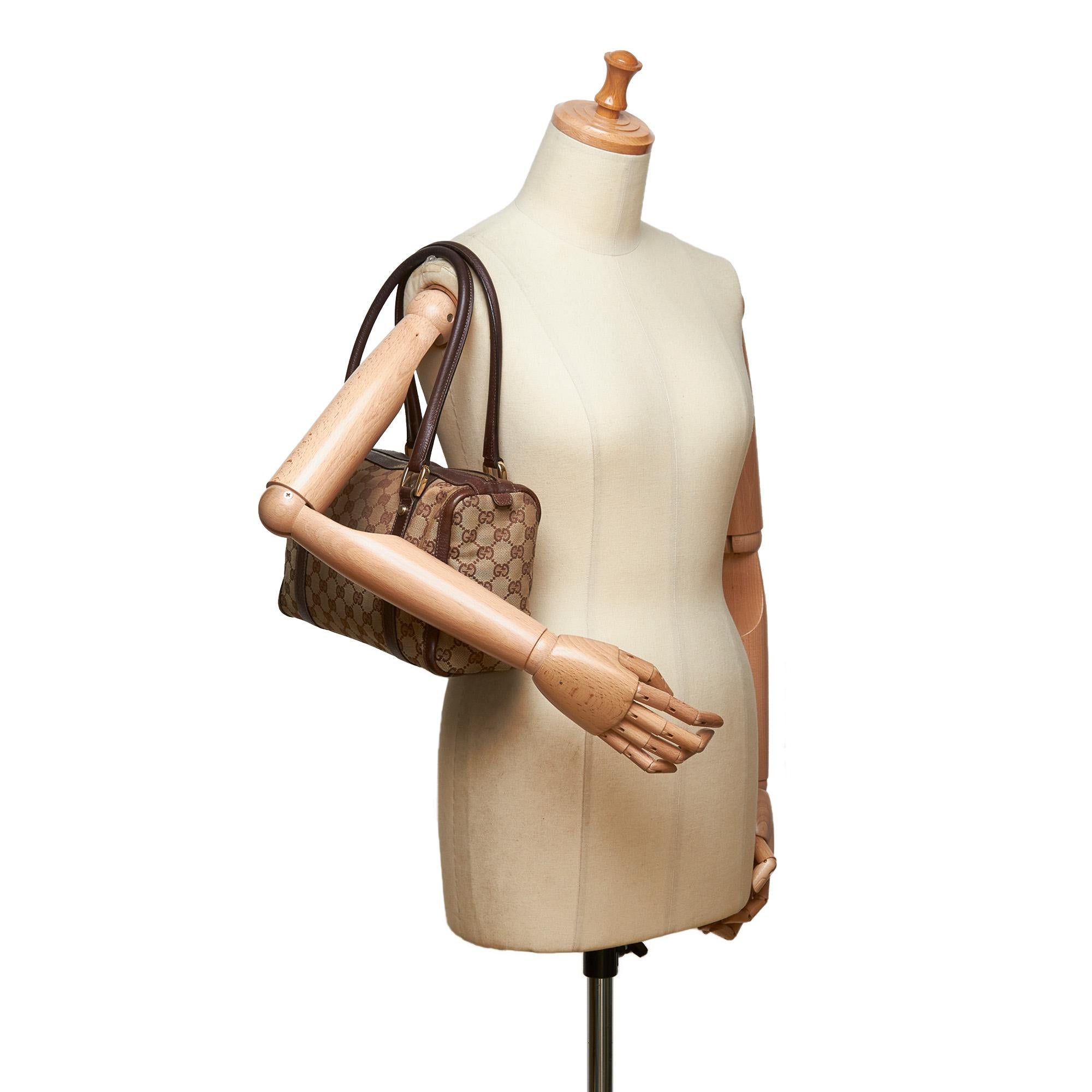 Gucci Brown x Beige Guccissima Canvas Boston Bag For Sale 5