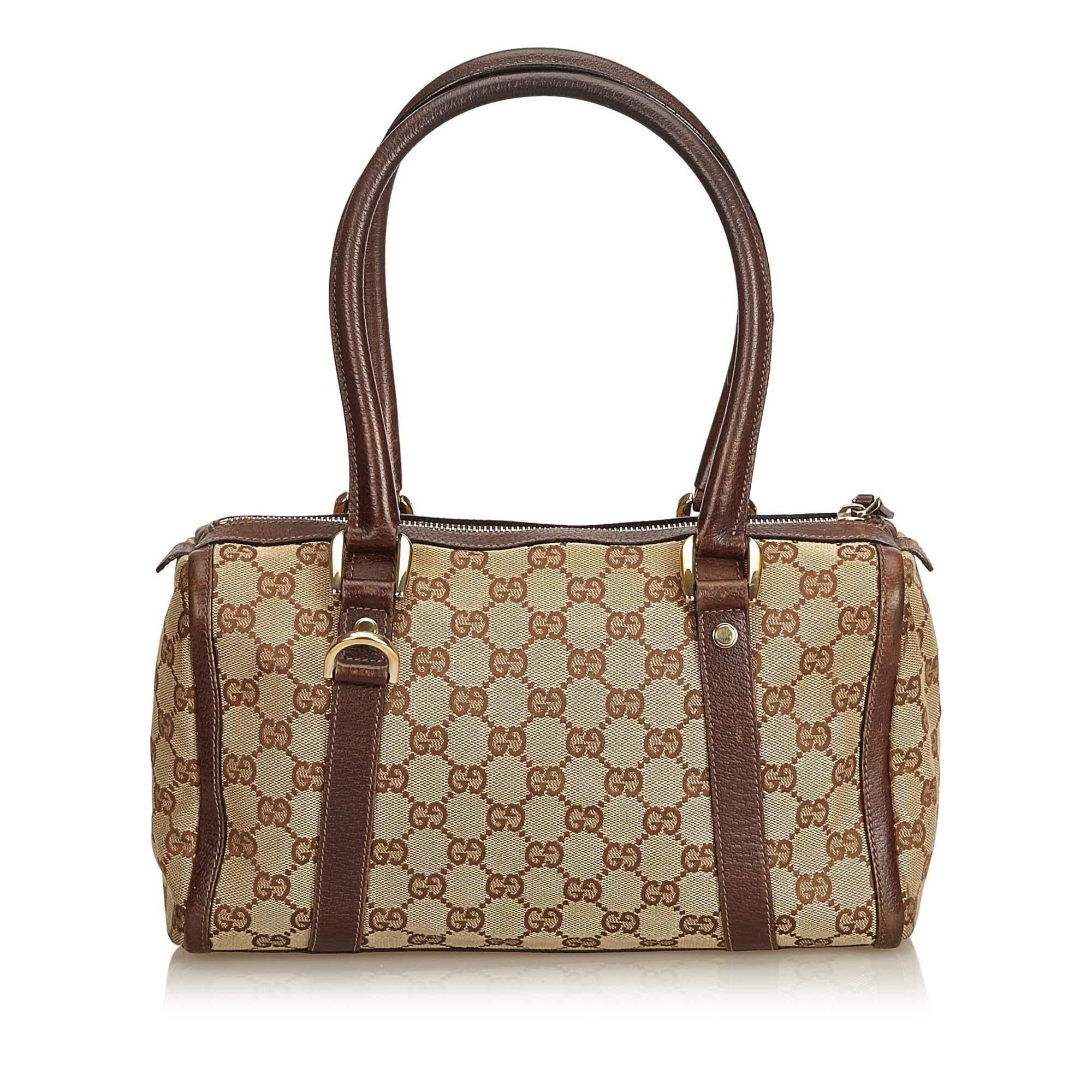 Gucci Brown x Beige Guccissima Canvas Boston Bag In Good Condition For Sale In Orlando, FL