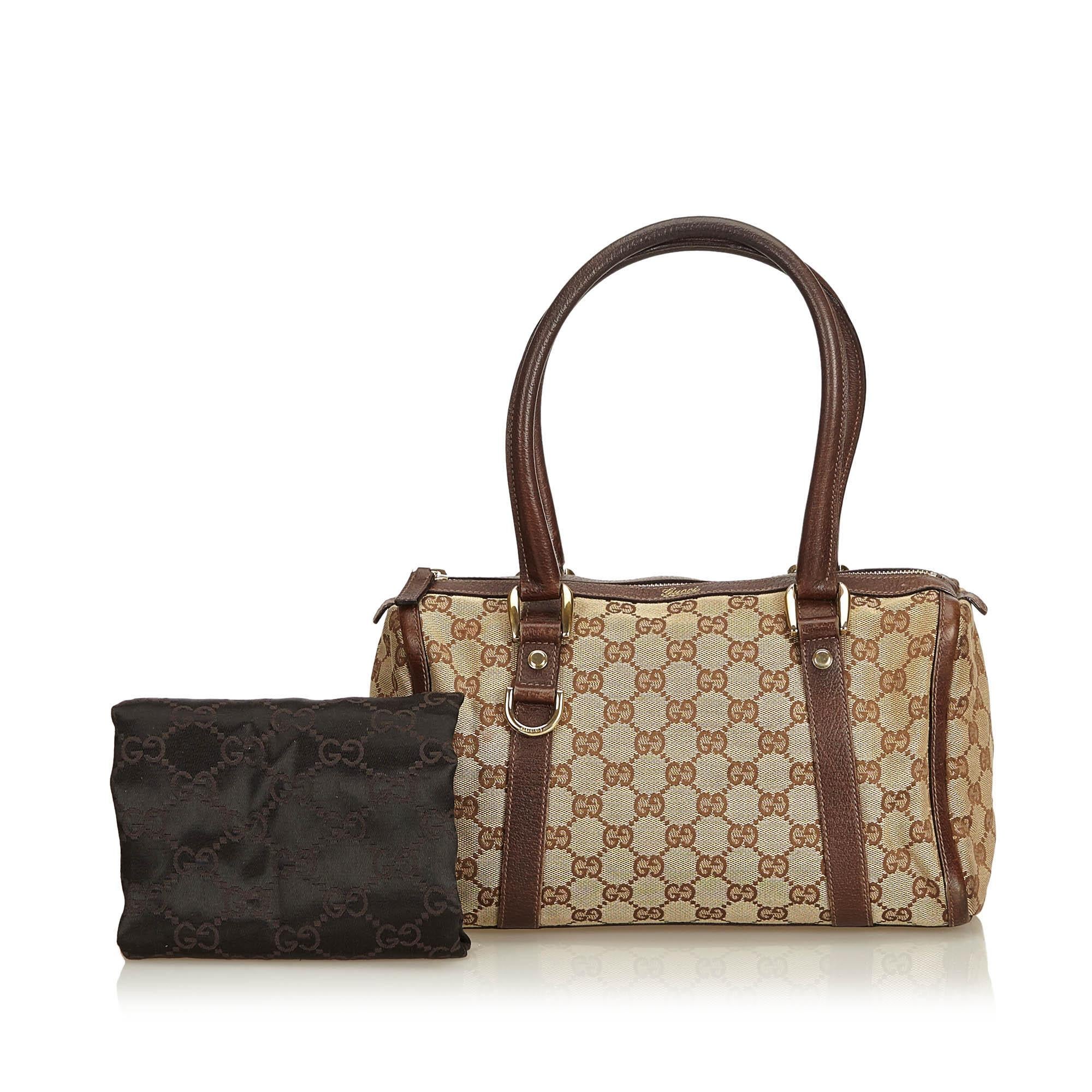 Gucci Brown x Beige Guccissima Canvas Boston Bag For Sale 6