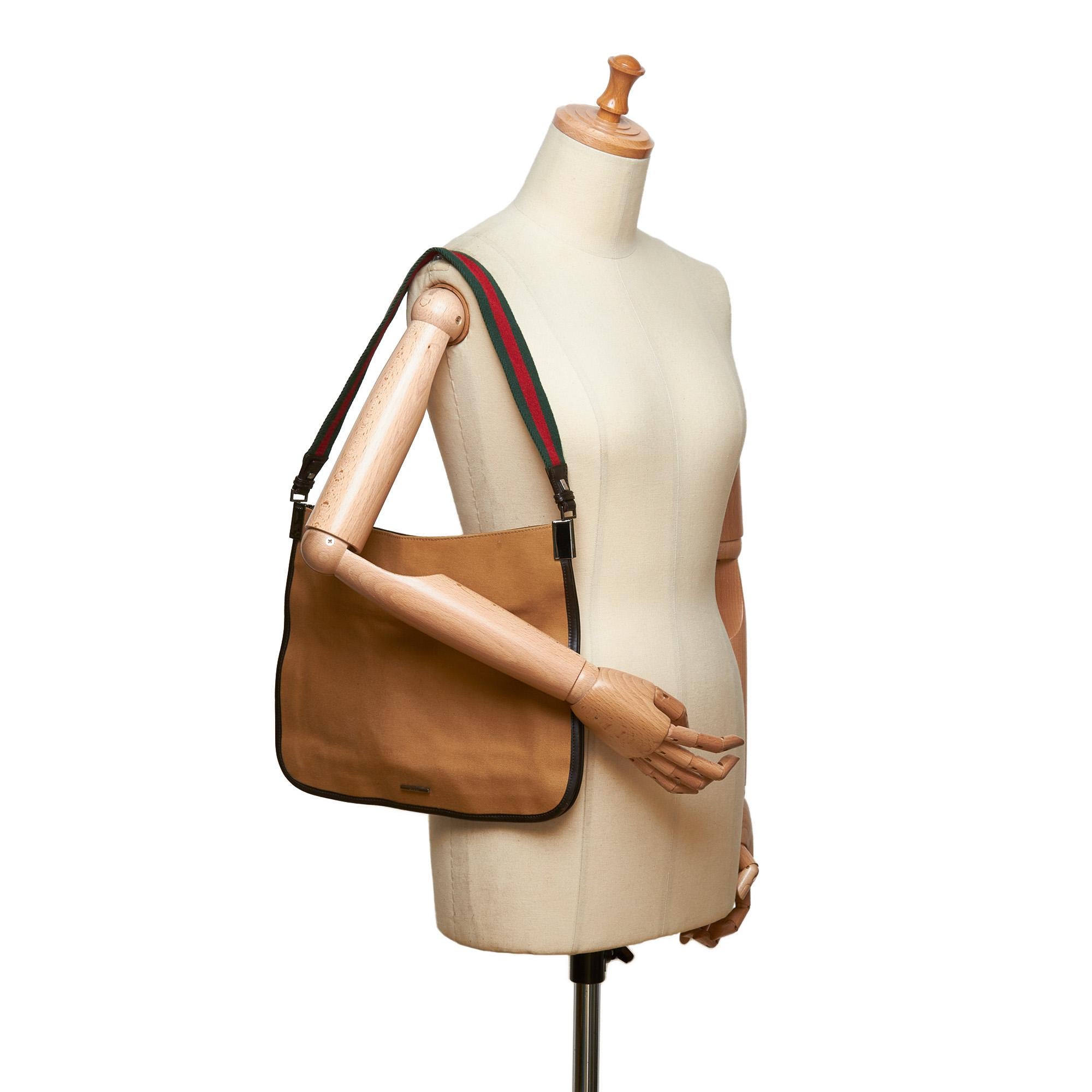 Gucci Brown x Beige Web Canvas Shoulder Bag 3