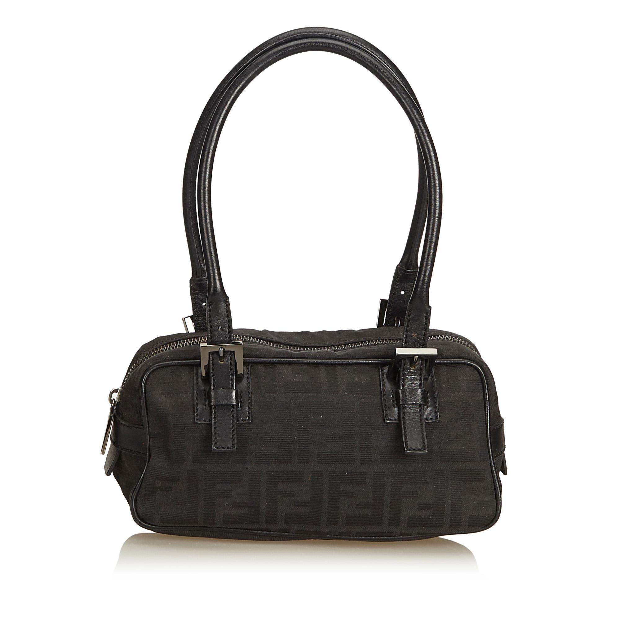 Fendi Black Zucchino Canvas Handbag In Good Condition For Sale In Orlando, FL