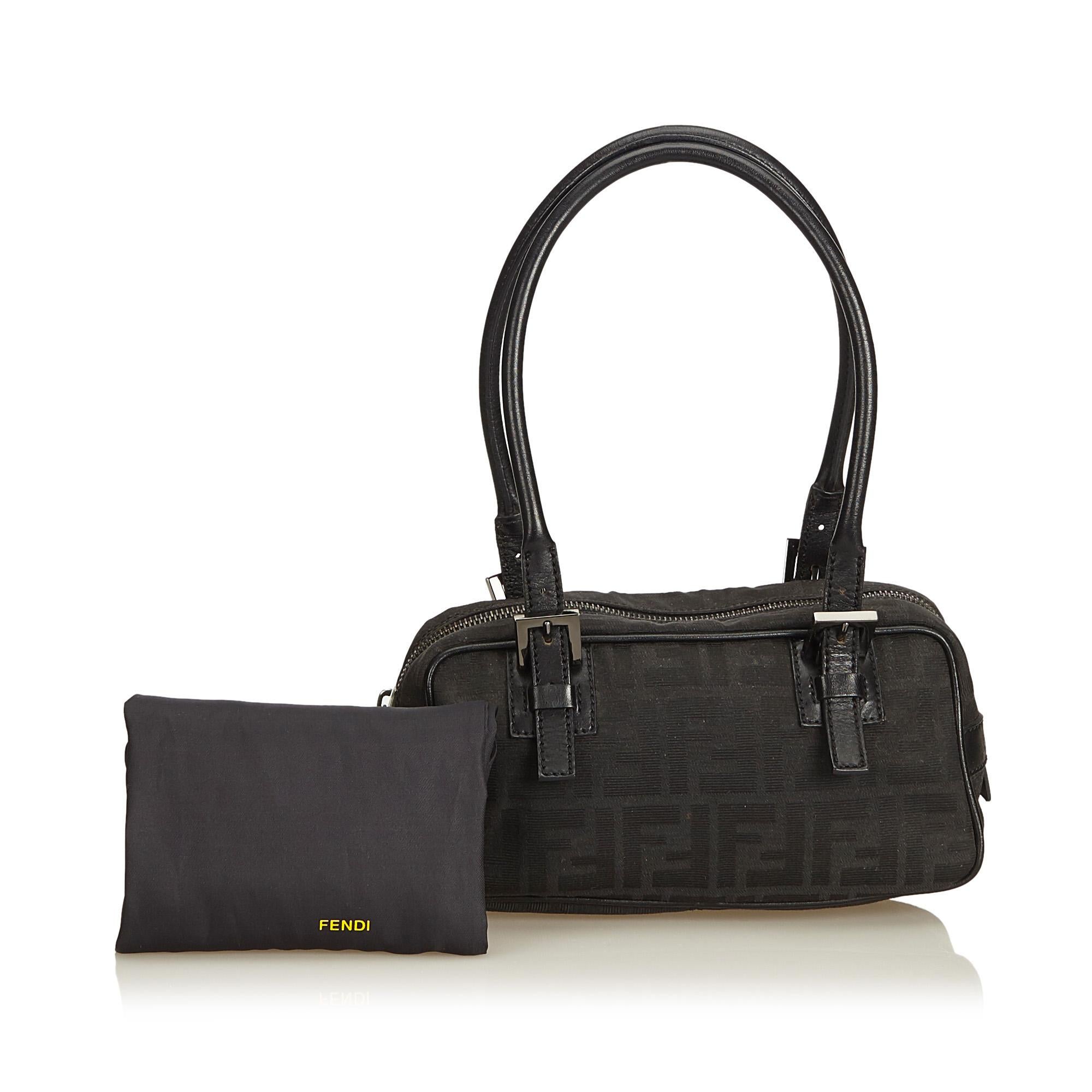 Fendi Black Zucchino Canvas Handbag For Sale 6