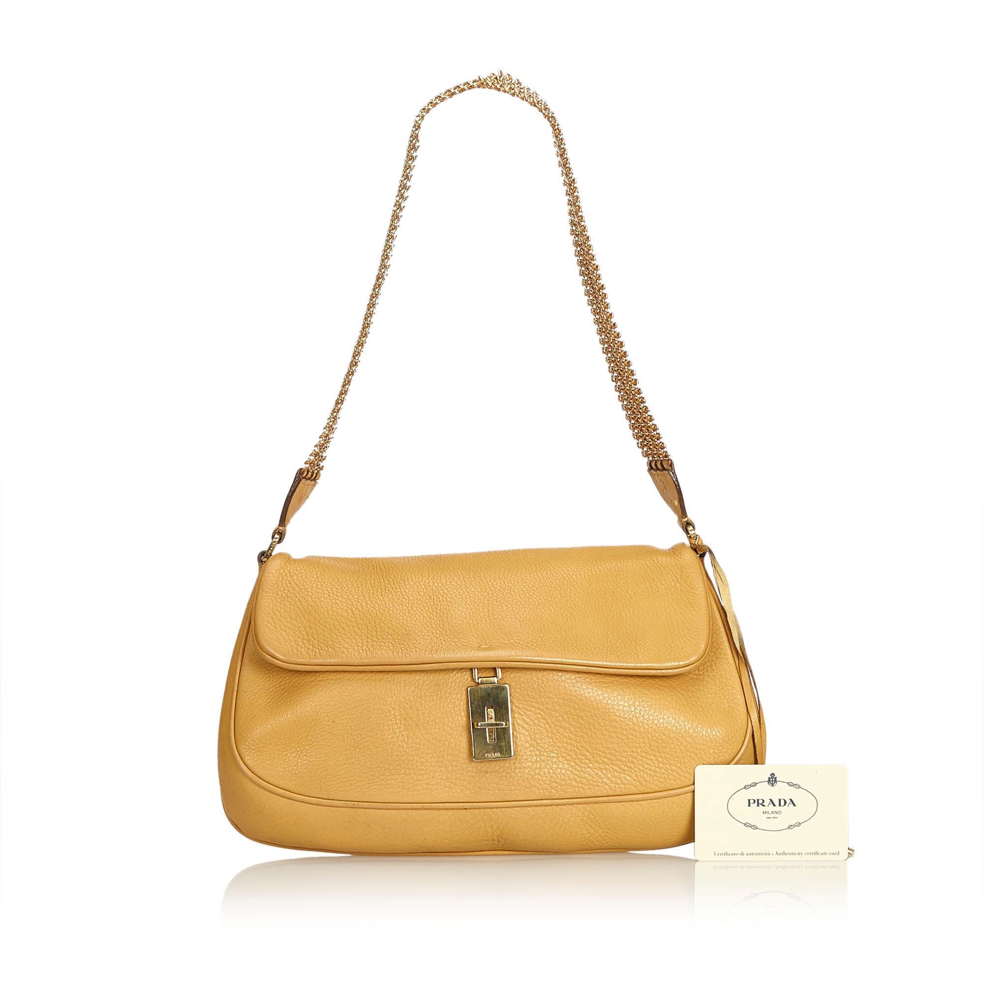 Prada Brown x Beige Leather Chain Shoulder Bag For Sale 4
