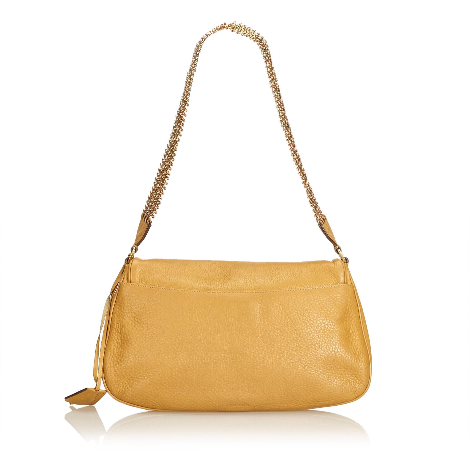 Orange Prada Brown x Beige Leather Chain Shoulder Bag For Sale