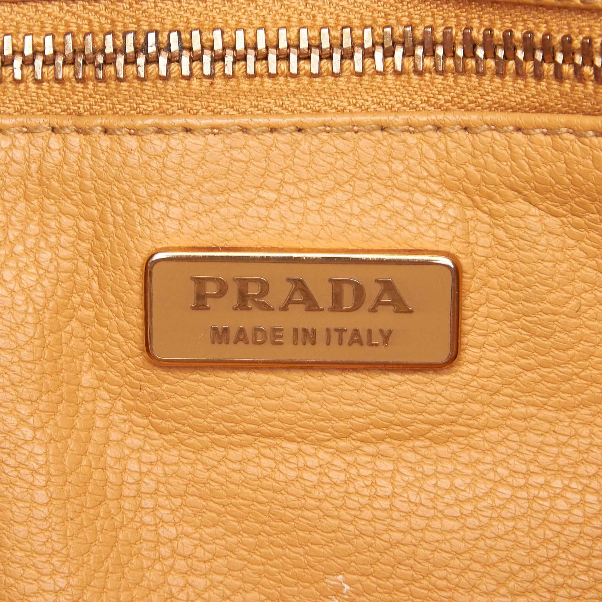 Prada Brown x Beige Leather Chain Shoulder Bag For Sale 1