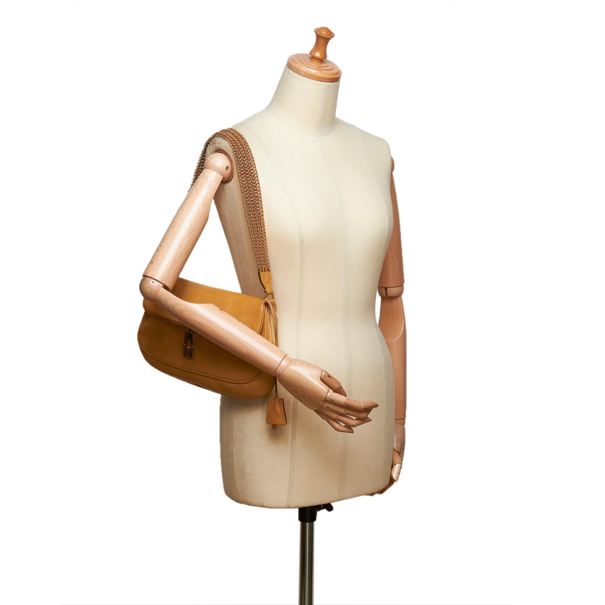 Prada Brown x Beige Leather Chain Shoulder Bag For Sale 3