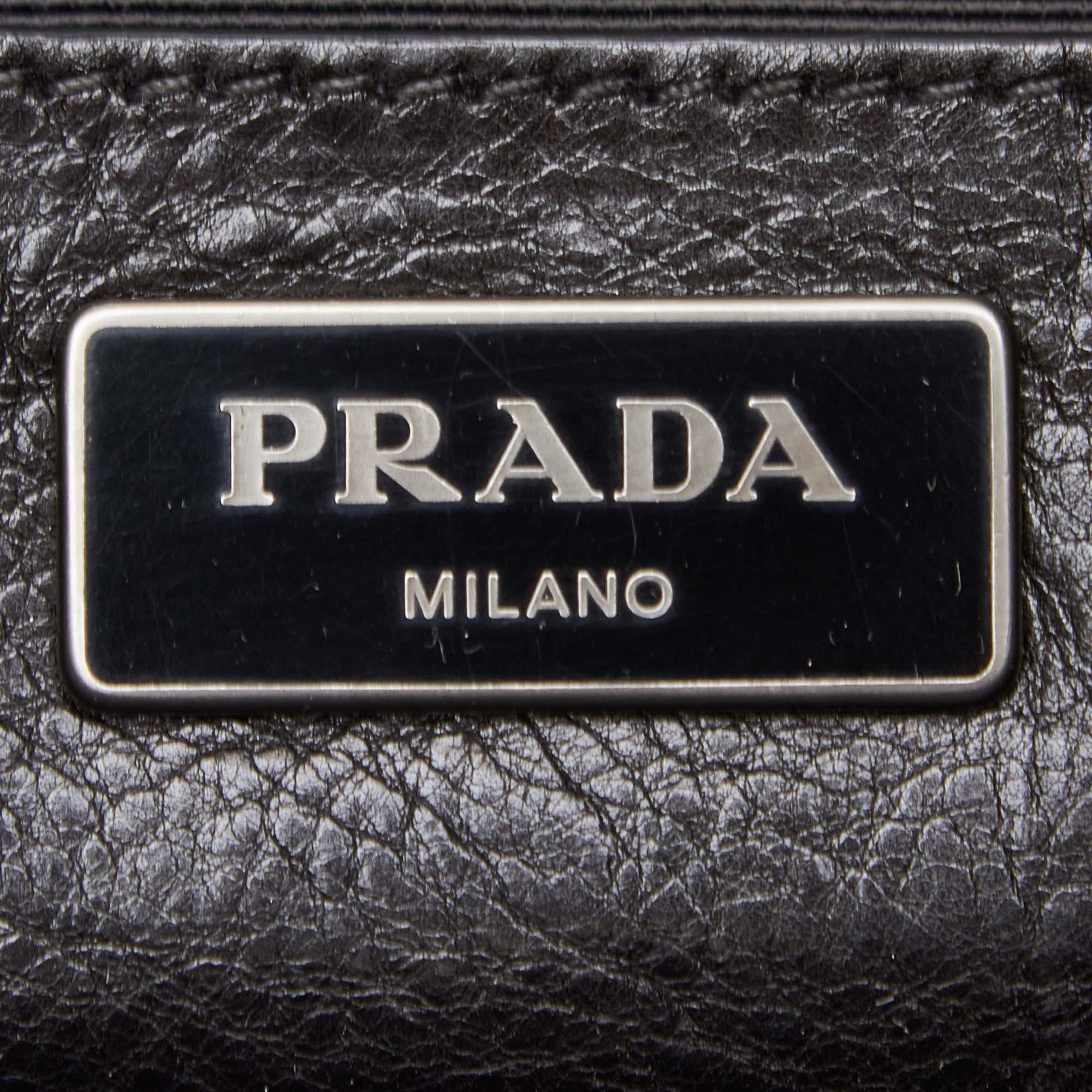 Prada Brown x Black Calf Leather Twin Pocket Tote For Sale 1