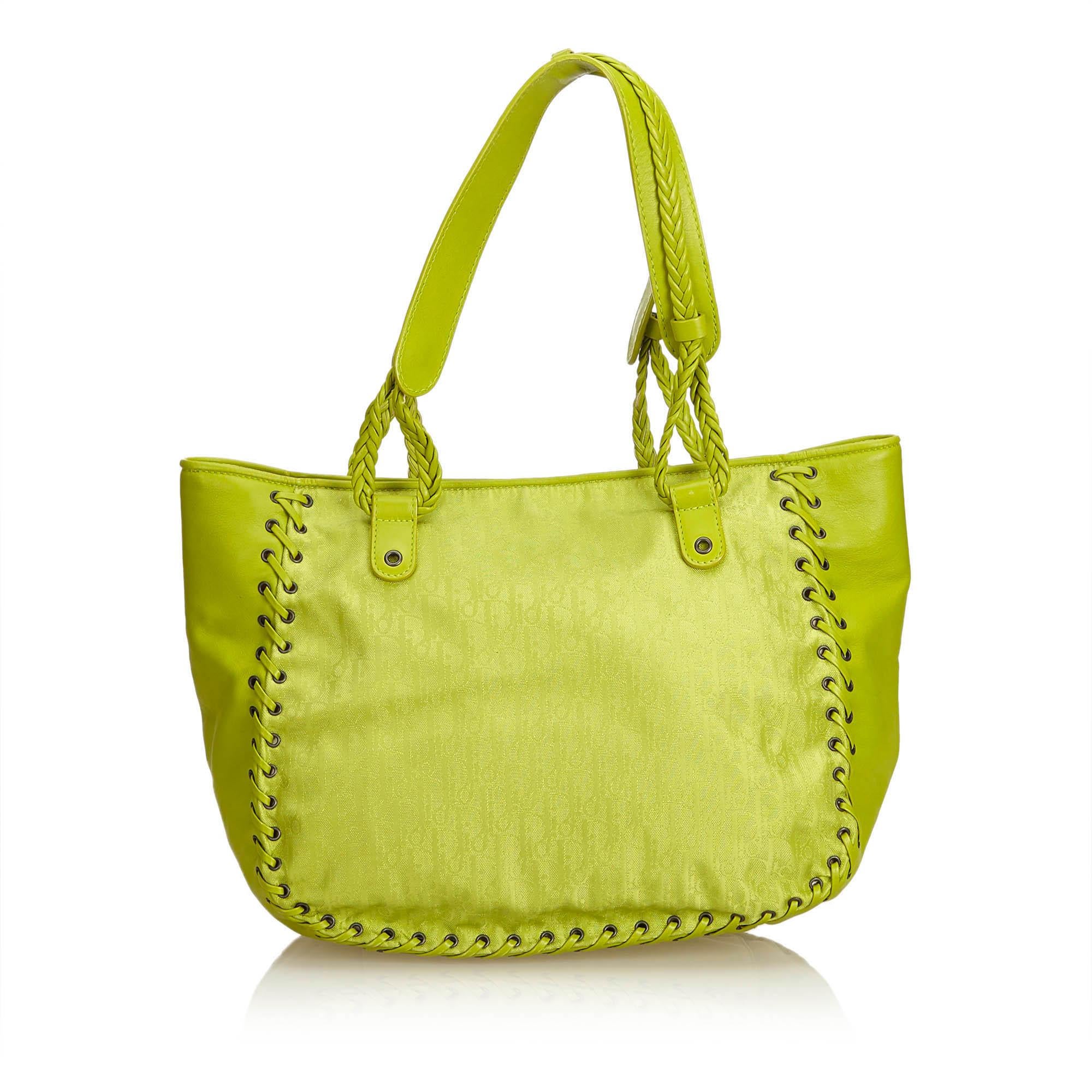 Yellow Dior Green x Light Green Oblique Jacquard Tote For Sale