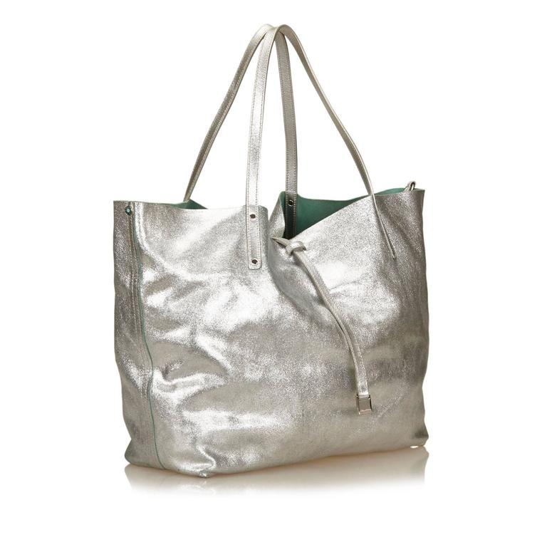 Tiffany Silver Metallic Leather Reversible Tote For Sale at 1stdibs