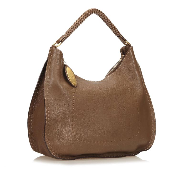 Fendi Brown Leather Selleria Shoulder Bag For Sale at 1stdibs