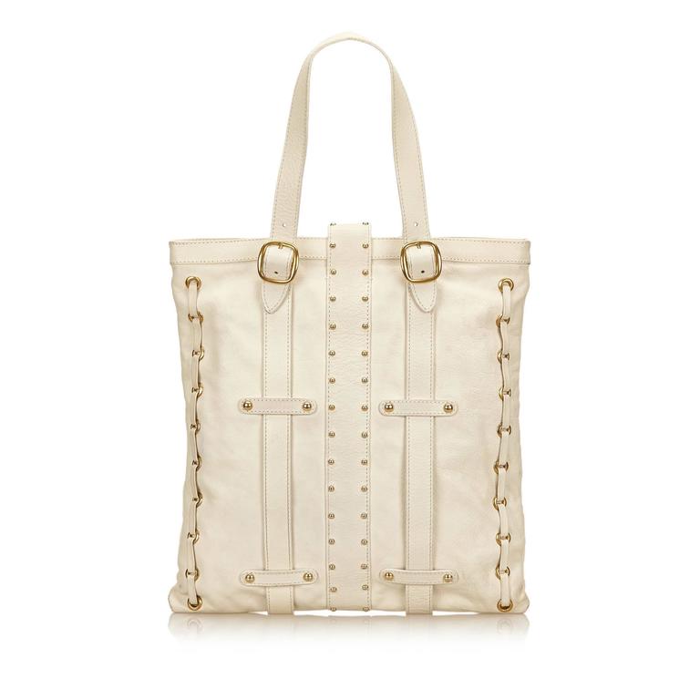 Valentino White Studded Leather Tote Bag For Sale at 1stdibs