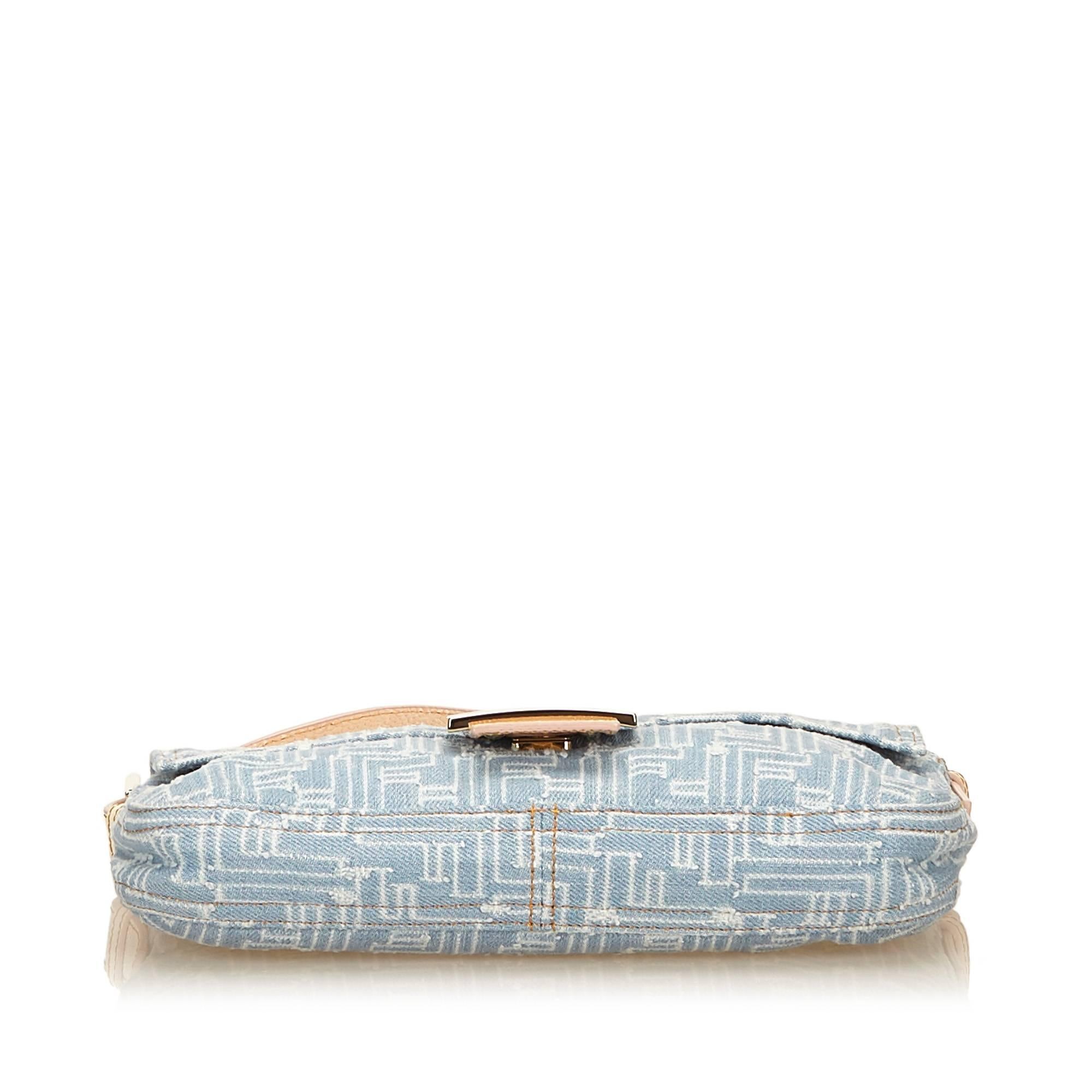 Gray Fendi Blue Zucchino Jacquard Baguette