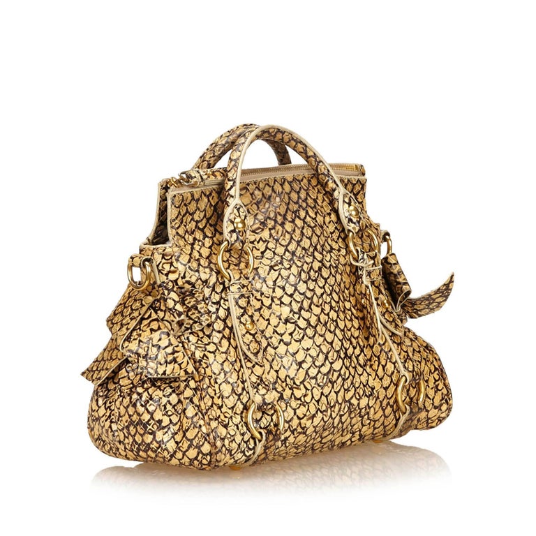 Miu Miu Brown Printed Leather Vitello Handbag For Sale at 1stdibs