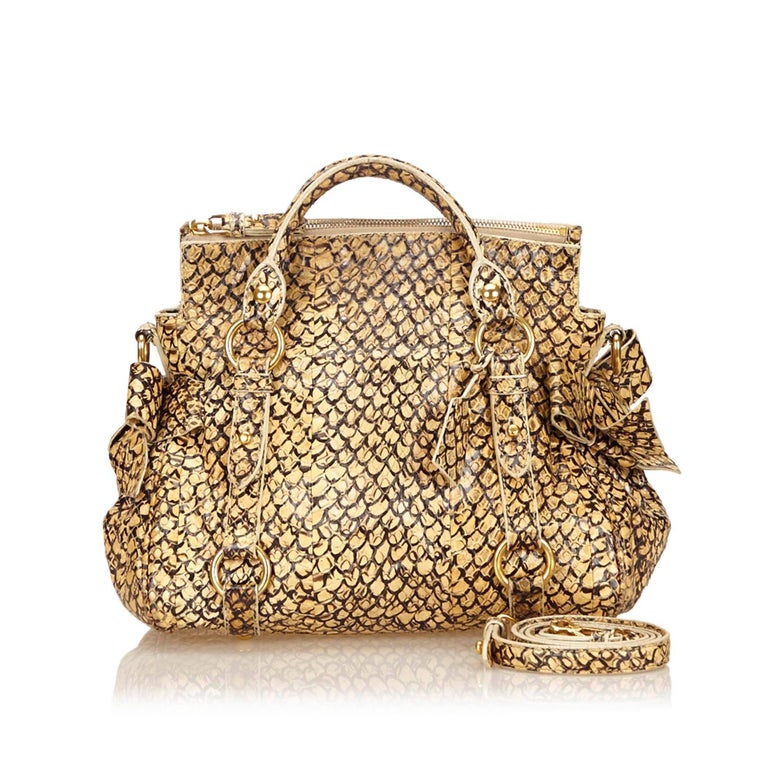 Miu Miu Brown Printed Leather Vitello Handbag For Sale at 1stdibs