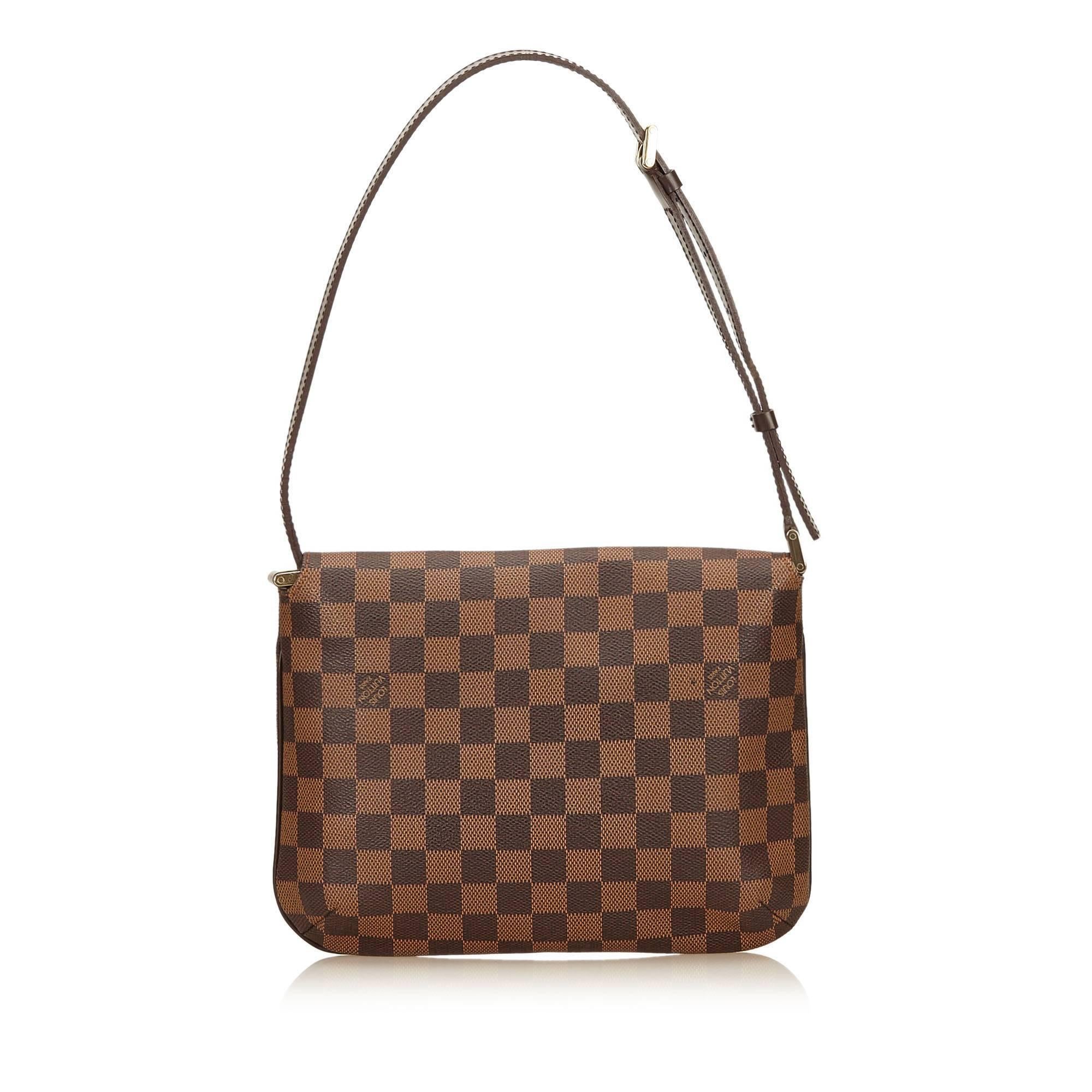 Louis Vuitton Brown Damier Ebene Musette Tango In Good Condition In Orlando, FL