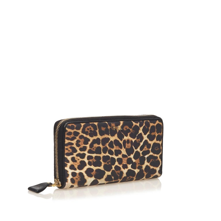 YSL Brown Leopard Print Nylon Wallet For Sale at 1stdibs