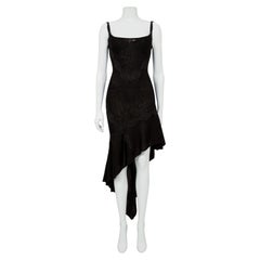 Christian Dior S/S 2001 Black Embroidered Braid Bias-Cut Asymmetrical Dress