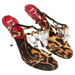 Dior by Galliano F/W 2004 Leopard Print Dog Tag Silver Metal Strappy Heels