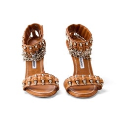 Manolo Blahnik Military Bullet Brown Leather Sandal Heels