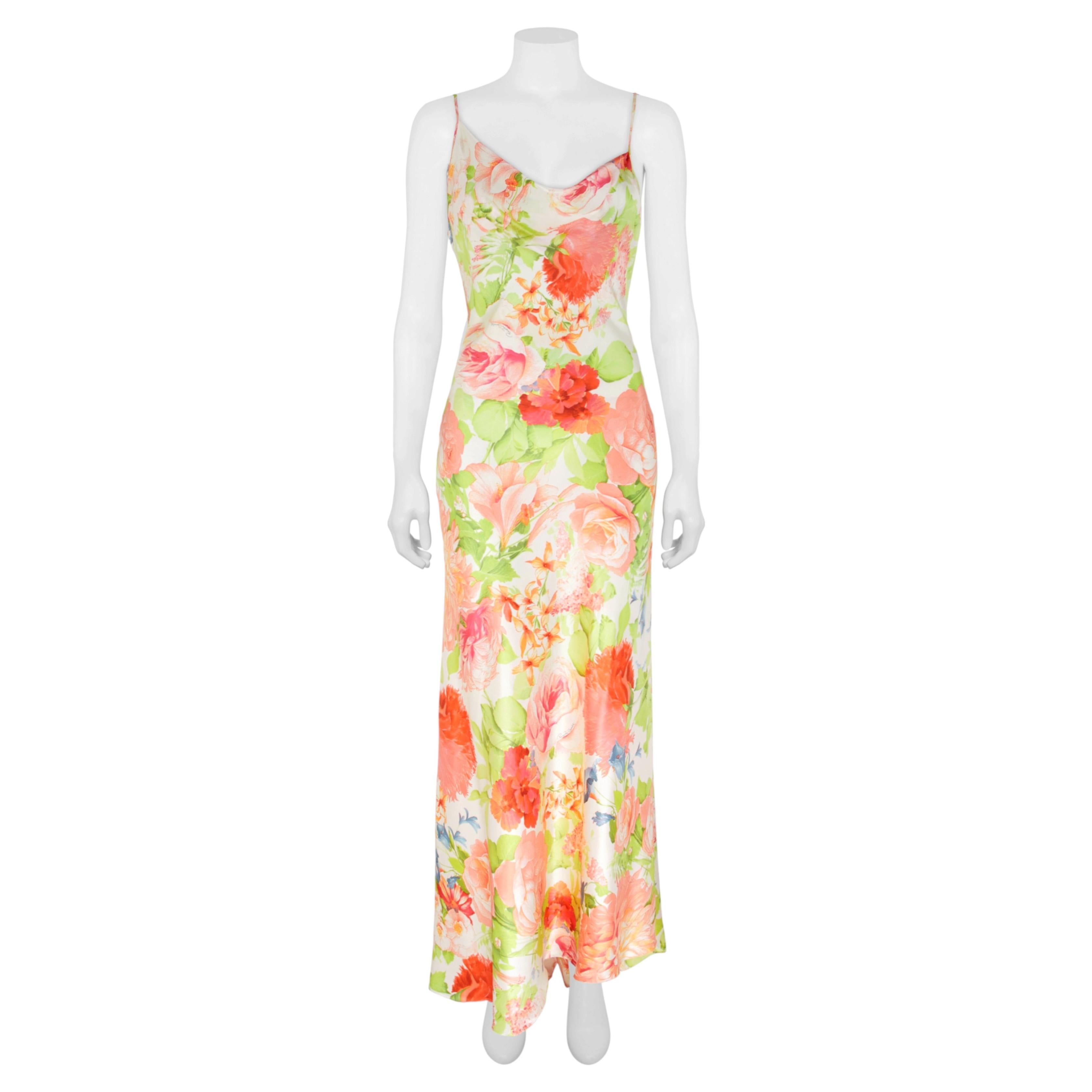 Robe asymétrique en soie à motifs floraux Roberto Cavalli, collection printemps-été 2001