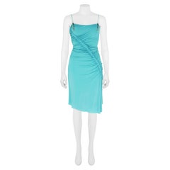 Roberto Cavalli 2003 Blue Suede Charm Embellished Ruched Dress