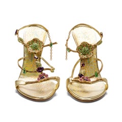 Giuseppe Zanotti 2000s Gold Pearlescent Flower Rhinestone Heels
