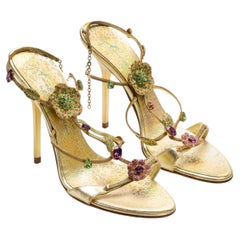 Giuseppe Zanotti 2000s Gold Pearlescent Flower Rhinestone Heels