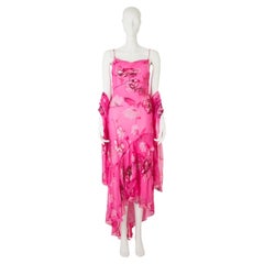 Special Vintage 100% Silk Barbie Pink Floral Beaded Asymmetrical Dress